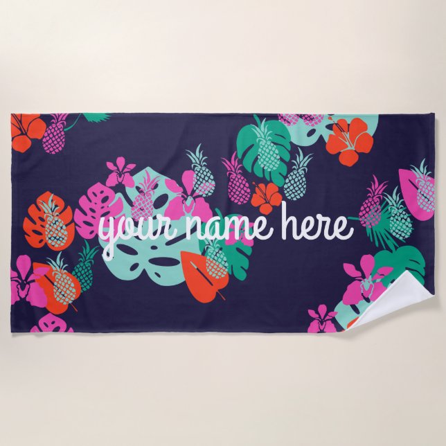 Blue Pineapple Personalised Beach Towel (Front)