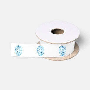 Blue Pinecone White Ribbon Satin Ribbon