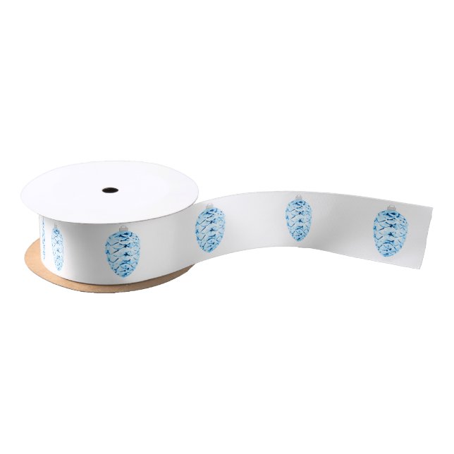 Blue Pinecone White Ribbon Satin Ribbon (Spool)