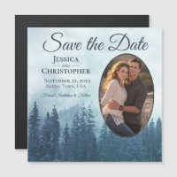 Blue Pines Rustic Oval Photo Wedding Save the Date