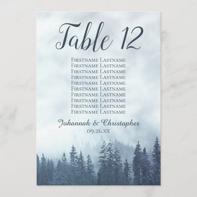 Blue Pines Wedding Seating Chart Table Number Card (Front)