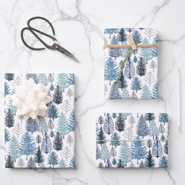 Blue Pines Wrapping Paper Flat Sheet Set of 3 (Front)
