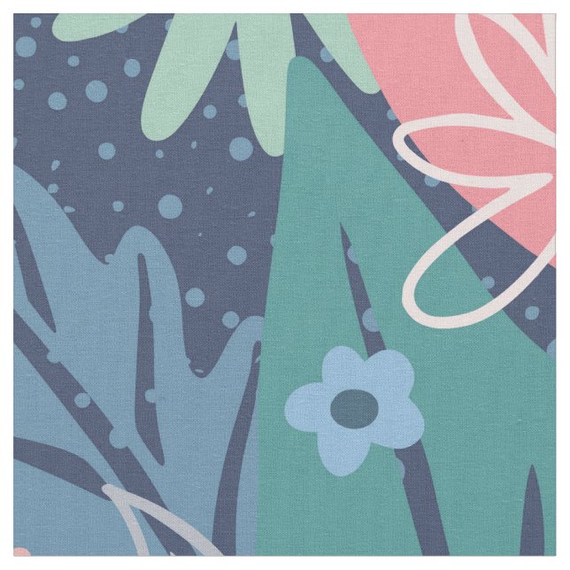 Blue Pink Abstract Floral Fabric (Close Up)