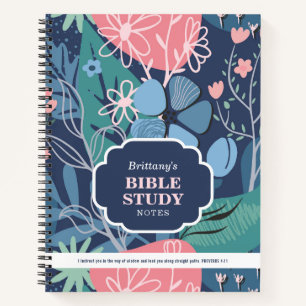 Blue Pink Abstract Floral Personalised Bible Study Notebook