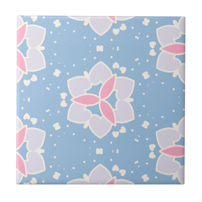 Blue & Pink Abstract Heart Pattern Tile (Front)