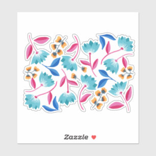 Blue Pink Abstract Painted Floral Sticker
