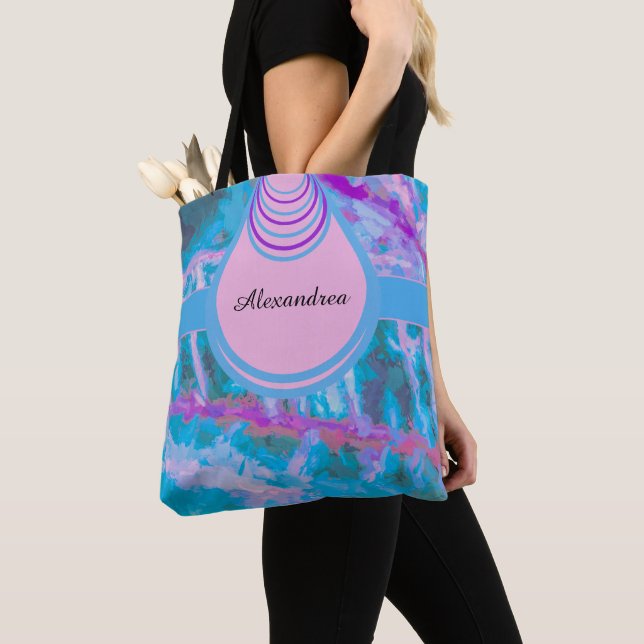 Blue Pink Abstract Watercolor Personalise  Tote Bag (Close Up)