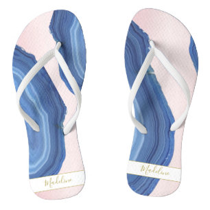Blue Pink Agate Jewel Elegant Modern Personal Flip Flops