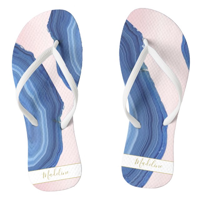 Blue Pink Agate Jewel Elegant Modern Personal Flip Flops (Footbed)
