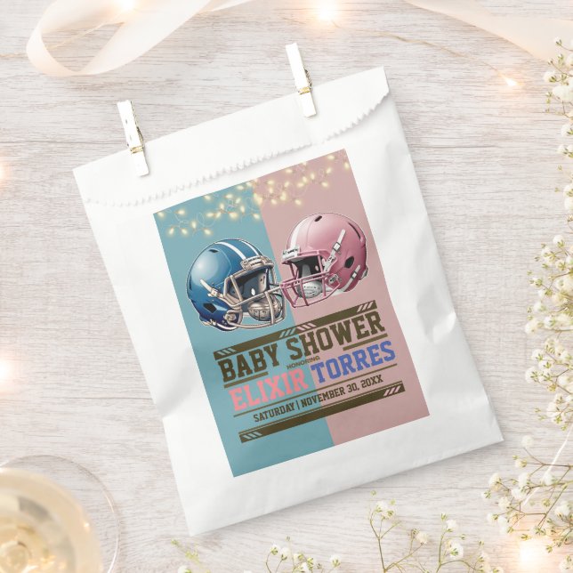 Blue & Pink American Football Helmet Baby Shower Favour Bags (Clipped)