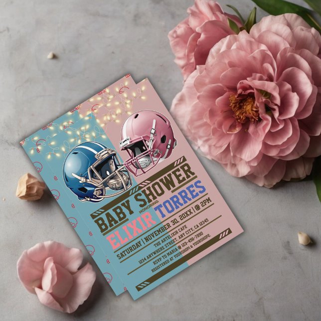 Blue & Pink American Football Helmet Baby Shower Invitation (Creator Uploaded)