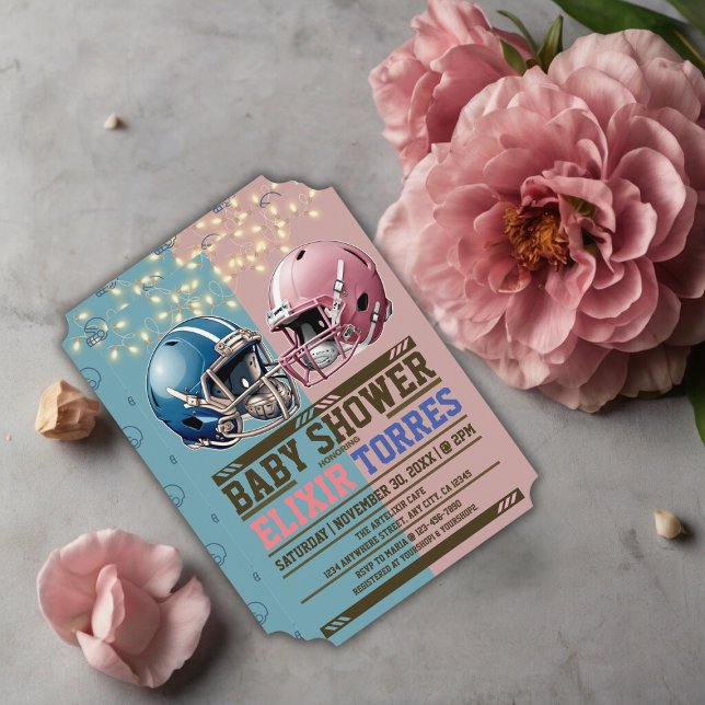 Blue & Pink American Football Helmet Baby Shower Invitation (Creator Uploaded)