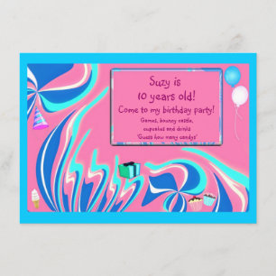 Blue, pink and aqua fantasy invitation