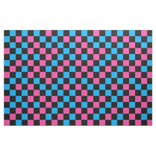 Blue Pink And Black Chequered Pattern  Fabric