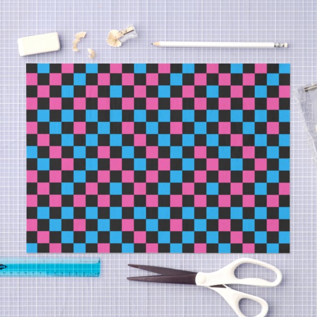 Blue Pink And Black Chequered Pattern  Tissue Paper (Craft)