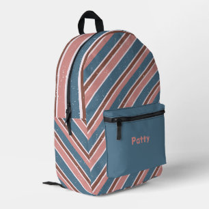 Blue Pink and Brown Diagonal Stripes Printed Backpack