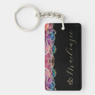 Blue, Pink, and Gold Elegant Script Personalised Key Ring