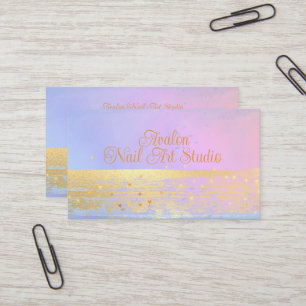 Blue Pink and Gold Watercolor Nail Art Studio  Business Card
