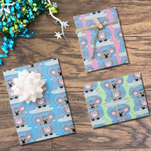 Blue , Pink and Green Baby Shower Koala Giftwrap Wrapping Paper Sheet