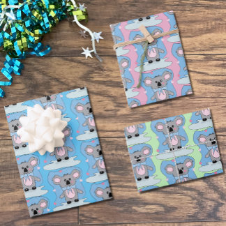Blue , Pink and Green Baby Shower Koala Giftwrap Wrapping Paper Sheet