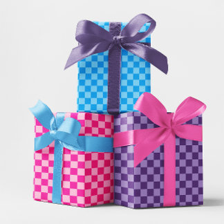 Blue Pink and Purple Chequerboard Multi Wrapping Paper Sheet