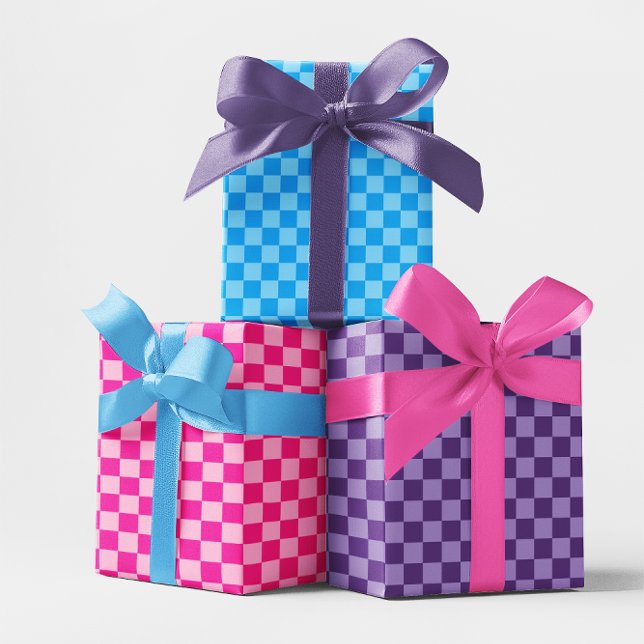 Blue Pink and Purple Chequerboard Multi Wrapping Paper Sheet (Blue Pink and Purple Checkerboard Multi Wrapping Paper Sheets)