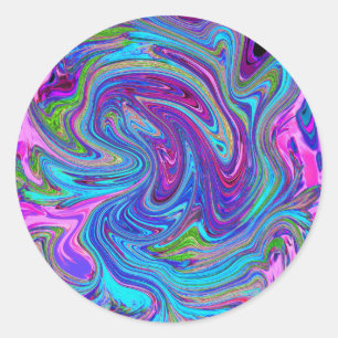 Blue, Pink and Purple Groovy Abstract Retro Art Classic Round Sticker