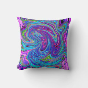 Blue, Pink and Purple Groovy Abstract Retro Art Cushion