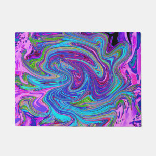 Blue, Pink and Purple Groovy Abstract Retro Art Doormat