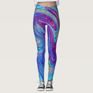 Blue, Pink and Purple Groovy Abstract Retro Art Leggings