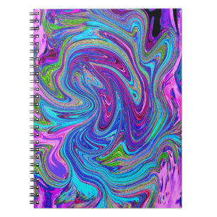 Blue, Pink and Purple Groovy Abstract Retro Art Notebook