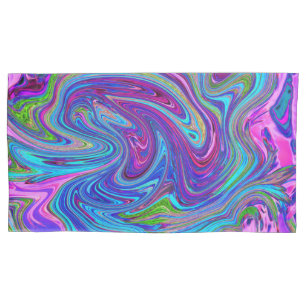 Blue, Pink and Purple Groovy Abstract Retro Art Pillowcase