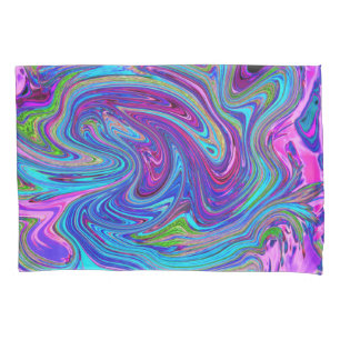 Blue, Pink and Purple Groovy Abstract Retro Art Pillowcase