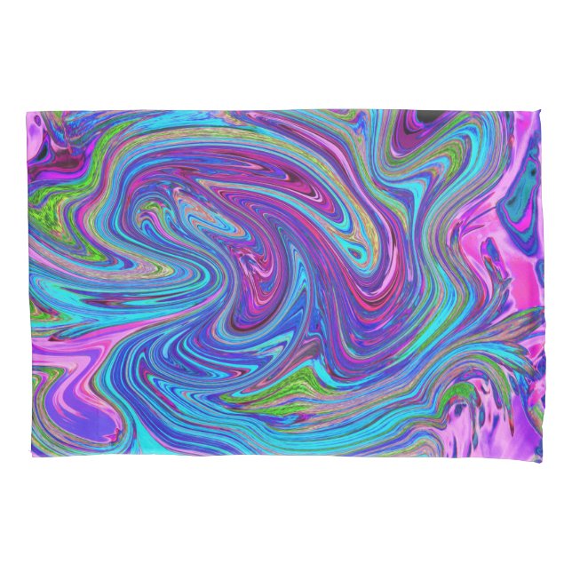 Blue, Pink and Purple Groovy Abstract Retro Art Pillowcase (Front)
