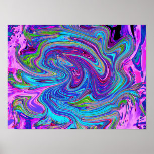 Blue, Pink and Purple Groovy Abstract Retro Art Poster