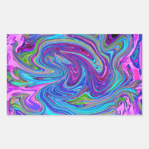 Blue, Pink and Purple Groovy Abstract Retro Art Rectangular Sticker