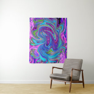Blue, Pink and Purple Groovy Abstract Retro Art Tapestry