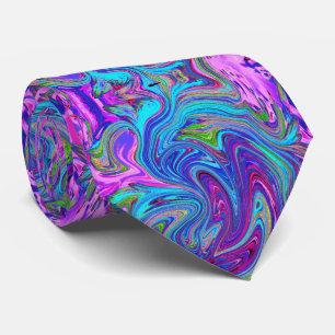 Blue, Pink and Purple Groovy Abstract Retro Art Tie