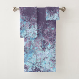 Blue, Pink and Purple Marble Abstract Bath Towel Set