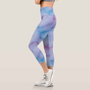 blue pink and purple marble Abstract Capri Leggings