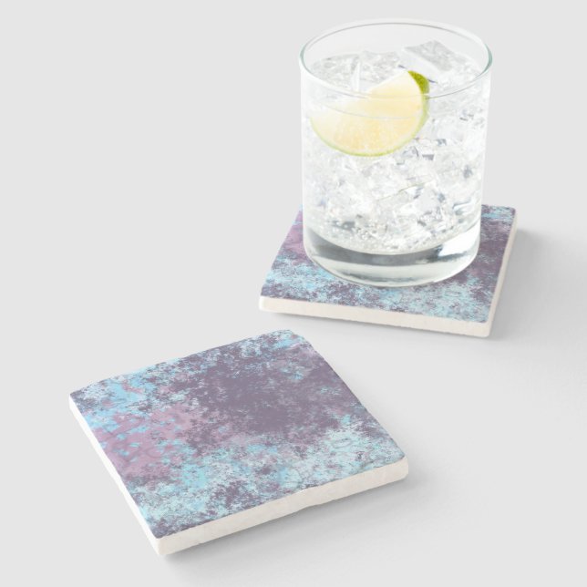 Blue, Pink and Purple Marble Abstract Stone Coaster (Side)