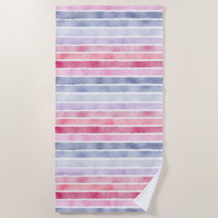 Blue, Pink and Purple Watercolor Stripes Beach To Towel