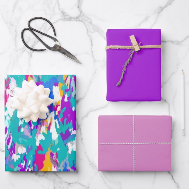 Blue, Pink and Purple  Wrapping Paper Sheets (Front)