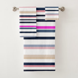 Blue Pink and Sand Stripes Bath Towel Set