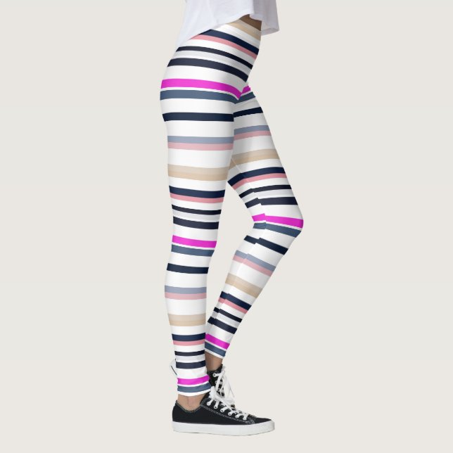 Blue Pink and Sand Stripes Leggings (Right)