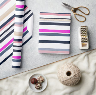 Blue Pink and Sand Stripes Wrapping Paper