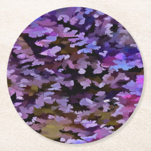 Blue, Pink and Sienna Camouflage Pattern Round Paper Coaster