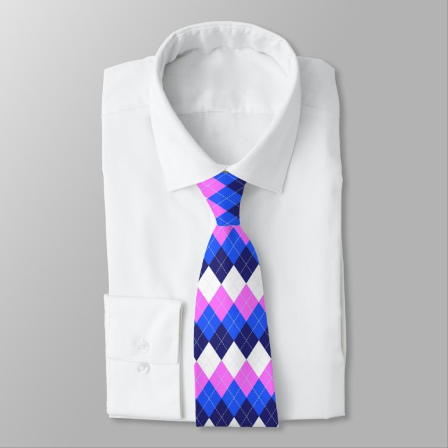 Blue, Pink and White Argyle Tie (Tied)