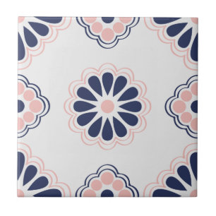 Blue, Pink and White Geometric Floral Tile
