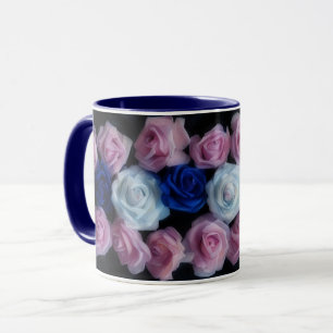 Blue Pink and White Roses Flower Art Mug